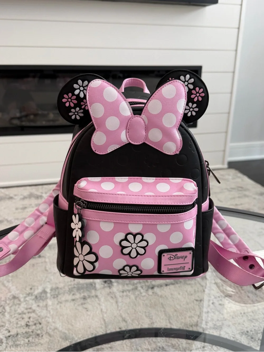 Disney Pink and Black Minnie Mouse Polka Dot Bow Mini Backpack